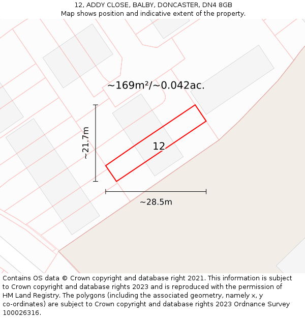 12, ADDY CLOSE, BALBY, DONCASTER, DN4 8GB: Plot and title map