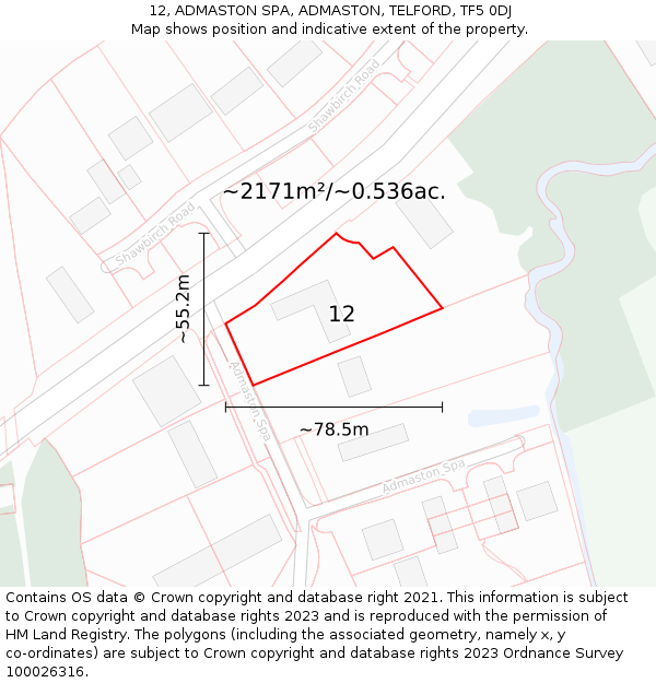12, ADMASTON SPA, ADMASTON, TELFORD, TF5 0DJ: Plot and title map