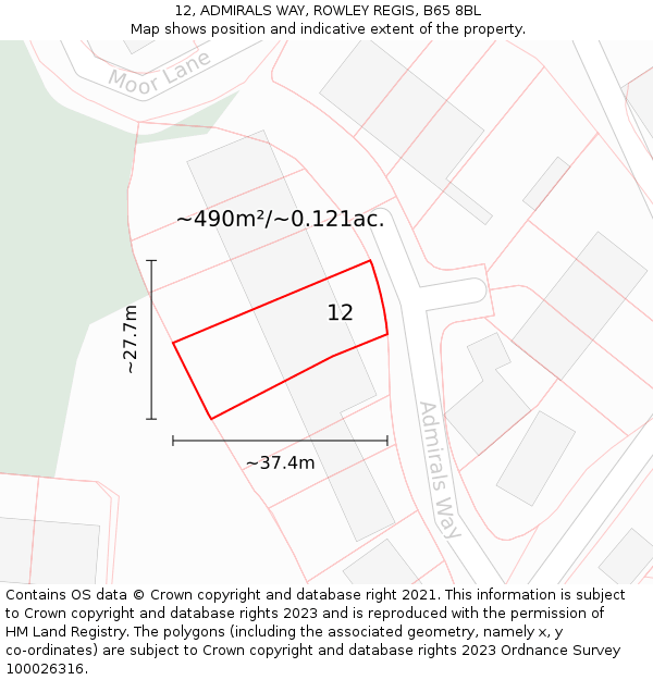 12, ADMIRALS WAY, ROWLEY REGIS, B65 8BL: Plot and title map