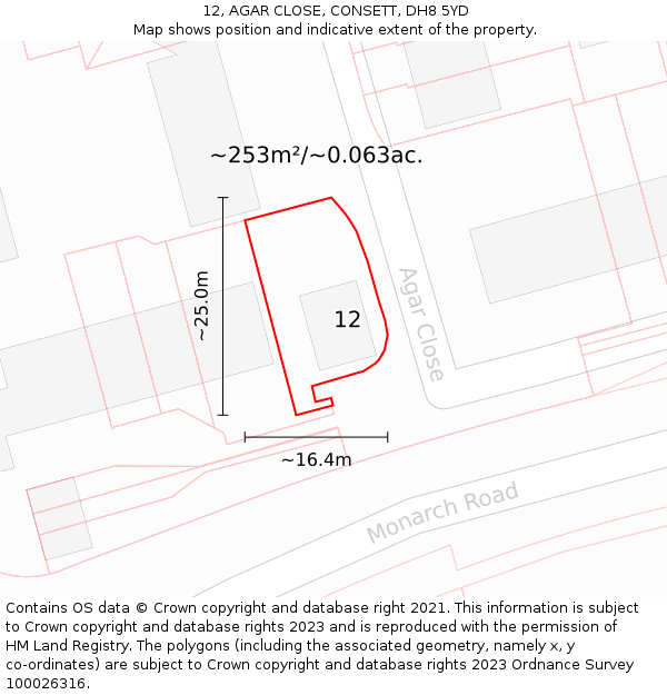 12, AGAR CLOSE, CONSETT, DH8 5YD: Plot and title map