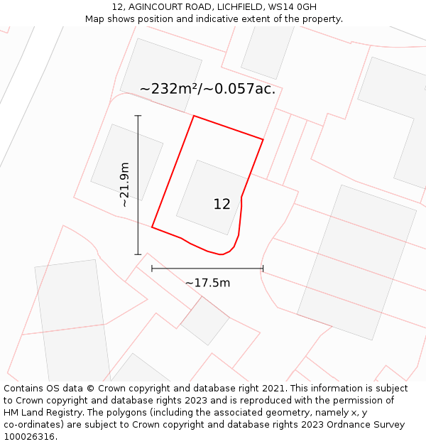 12, AGINCOURT ROAD, LICHFIELD, WS14 0GH: Plot and title map