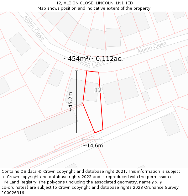 12, ALBION CLOSE, LINCOLN, LN1 1ED: Plot and title map