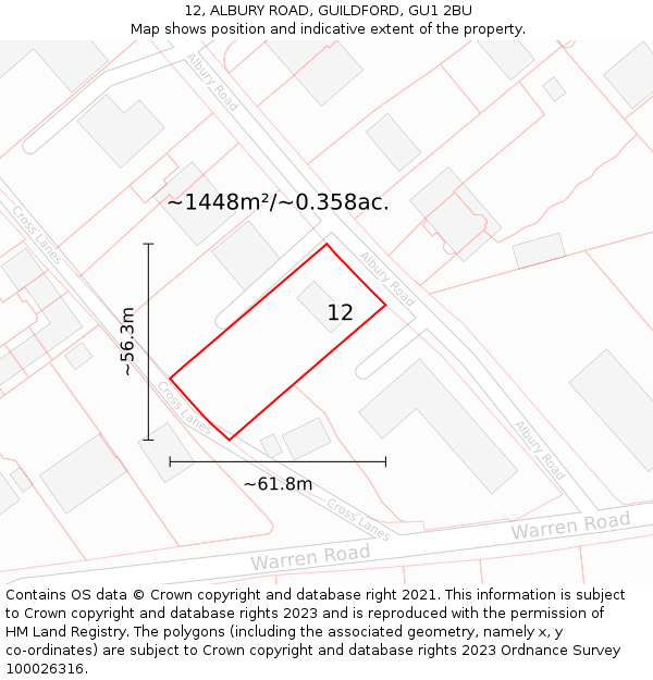 12, ALBURY ROAD, GUILDFORD, GU1 2BU: Plot and title map