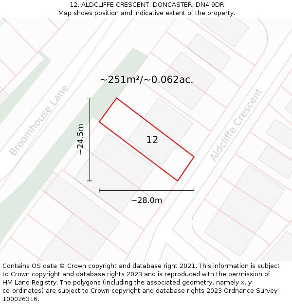 12, ALDCLIFFE CRESCENT, DONCASTER, DN4 9DR: Plot and title map
