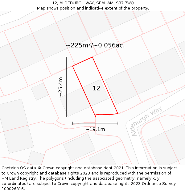 12, ALDEBURGH WAY, SEAHAM, SR7 7WQ: Plot and title map