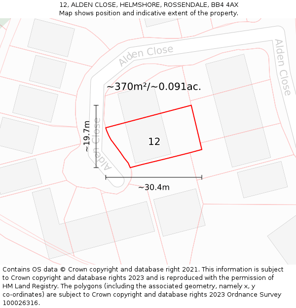 12, ALDEN CLOSE, HELMSHORE, ROSSENDALE, BB4 4AX: Plot and title map