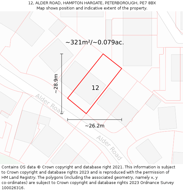 12, ALDER ROAD, HAMPTON HARGATE, PETERBOROUGH, PE7 8BX: Plot and title map