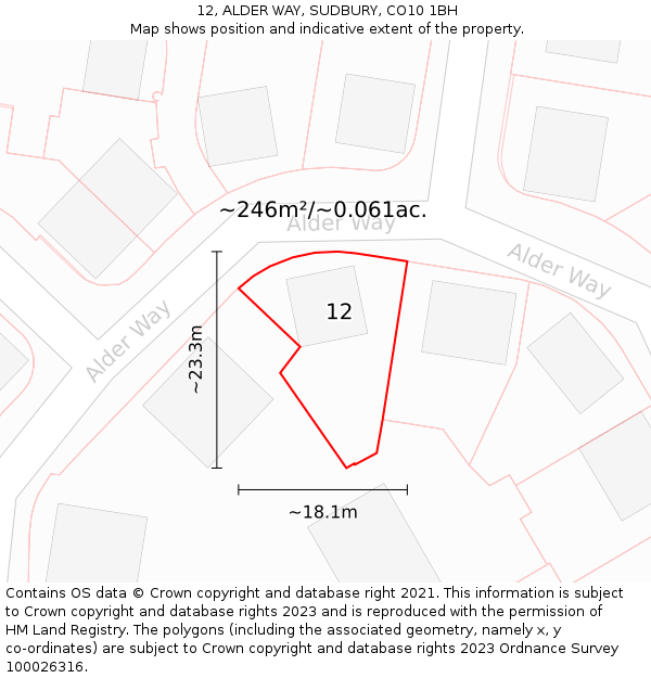 12, ALDER WAY, SUDBURY, CO10 1BH: Plot and title map