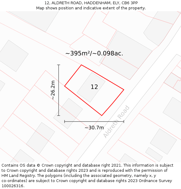 12, ALDRETH ROAD, HADDENHAM, ELY, CB6 3PP: Plot and title map