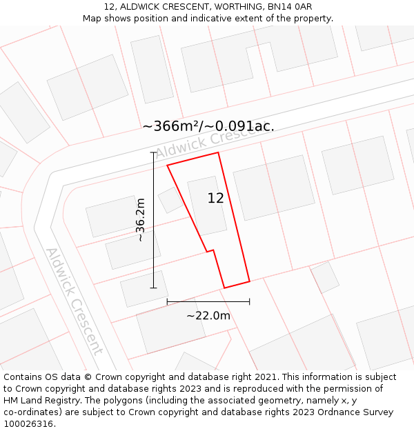 12, ALDWICK CRESCENT, WORTHING, BN14 0AR: Plot and title map