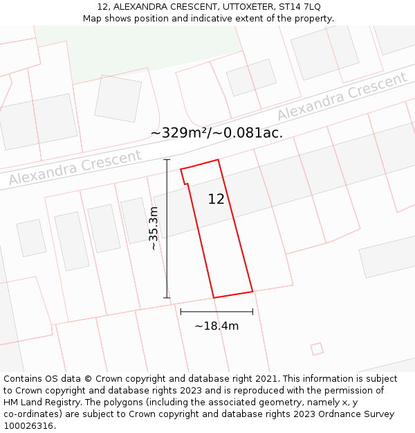 12, ALEXANDRA CRESCENT, UTTOXETER, ST14 7LQ: Plot and title map