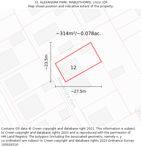 12, ALEXANDRA PARK, MABLETHORPE, LN12 1DF: Plot and title map