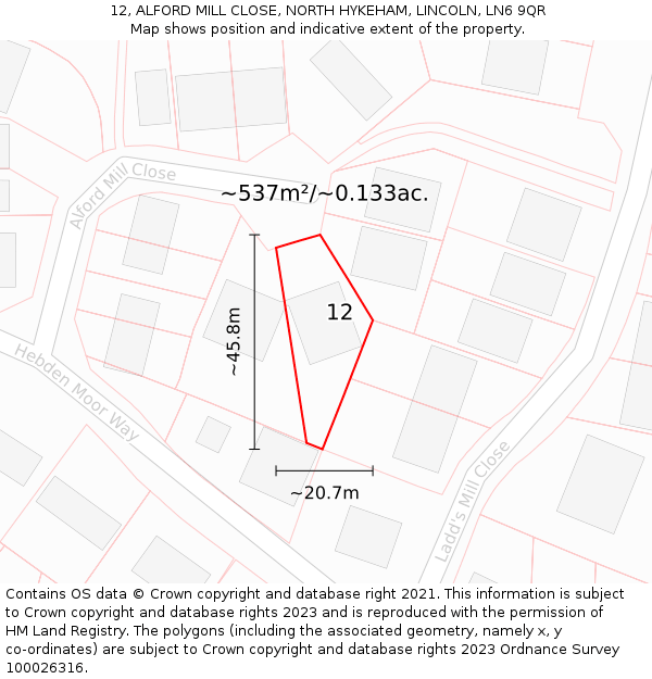12, ALFORD MILL CLOSE, NORTH HYKEHAM, LINCOLN, LN6 9QR: Plot and title map