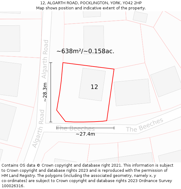 12, ALGARTH ROAD, POCKLINGTON, YORK, YO42 2HP: Plot and title map