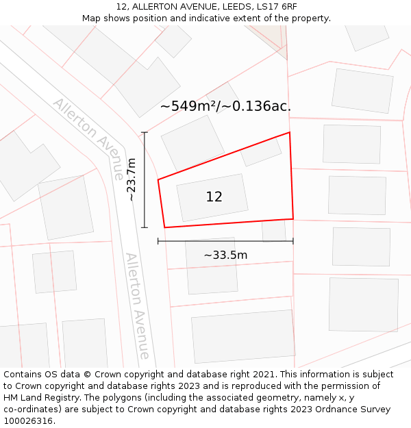 12, ALLERTON AVENUE, LEEDS, LS17 6RF: Plot and title map