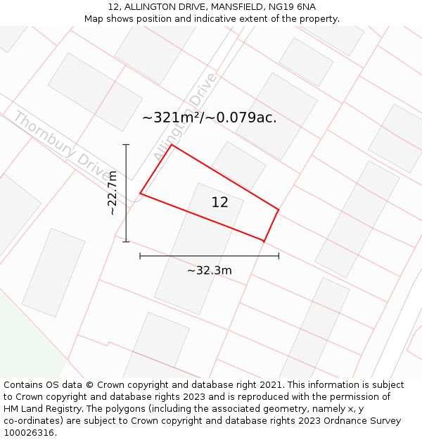 12, ALLINGTON DRIVE, MANSFIELD, NG19 6NA: Plot and title map