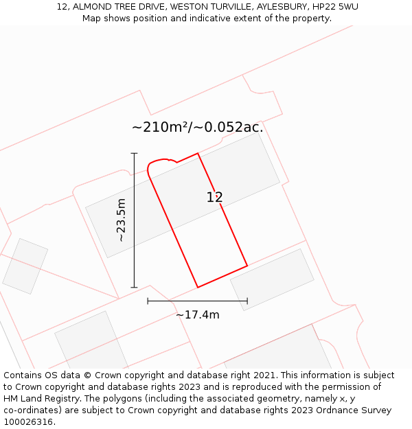 12, ALMOND TREE DRIVE, WESTON TURVILLE, AYLESBURY, HP22 5WU: Plot and title map