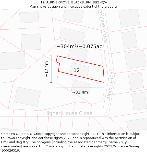 12, ALPINE GROVE, BLACKBURN, BB2 4QW: Plot and title map
