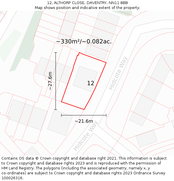 12, ALTHORP CLOSE, DAVENTRY, NN11 8BB: Plot and title map