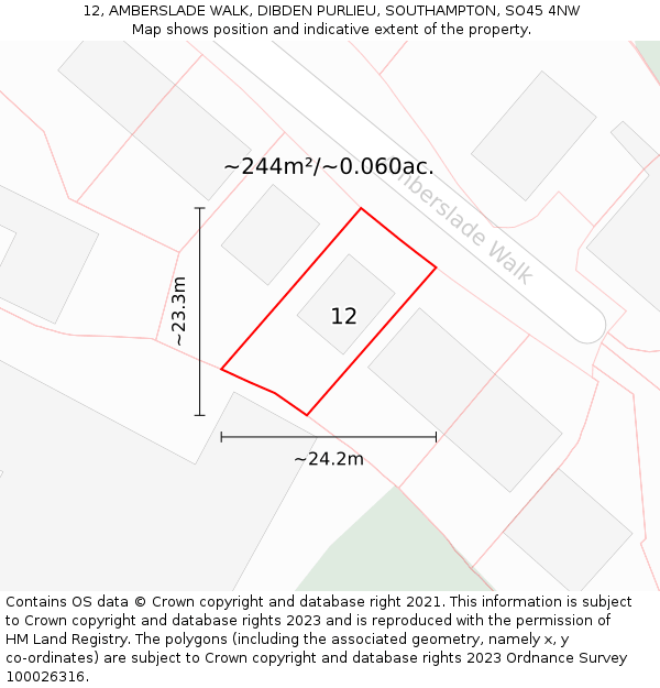 12, AMBERSLADE WALK, DIBDEN PURLIEU, SOUTHAMPTON, SO45 4NW: Plot and title map