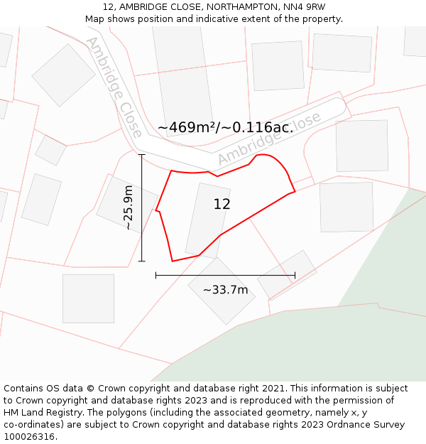 12, AMBRIDGE CLOSE, NORTHAMPTON, NN4 9RW: Plot and title map