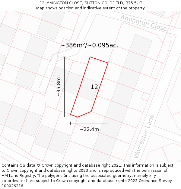 12, AMINGTON CLOSE, SUTTON COLDFIELD, B75 5UB: Plot and title map