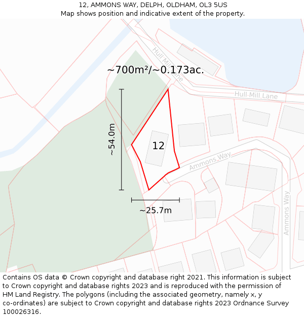 12, AMMONS WAY, DELPH, OLDHAM, OL3 5US: Plot and title map