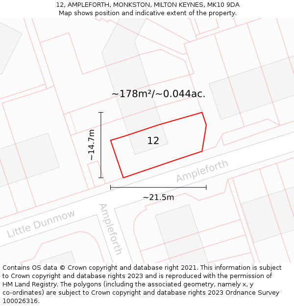 12, AMPLEFORTH, MONKSTON, MILTON KEYNES, MK10 9DA: Plot and title map