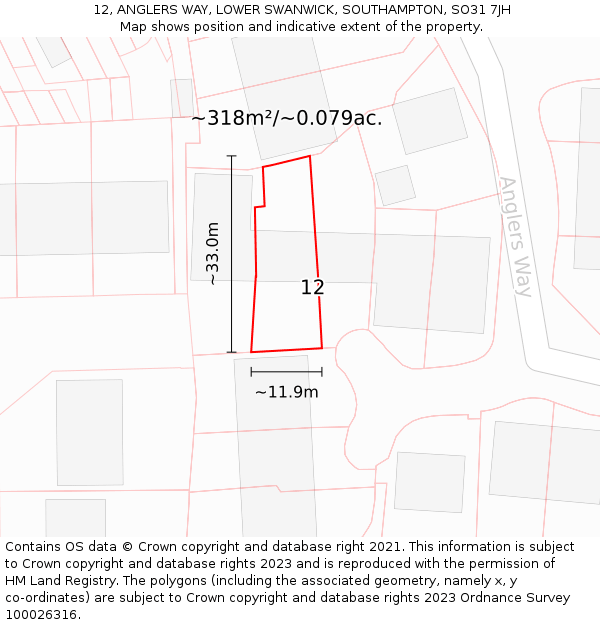 12, ANGLERS WAY, LOWER SWANWICK, SOUTHAMPTON, SO31 7JH: Plot and title map