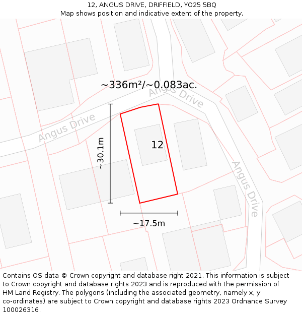 12, ANGUS DRIVE, DRIFFIELD, YO25 5BQ: Plot and title map