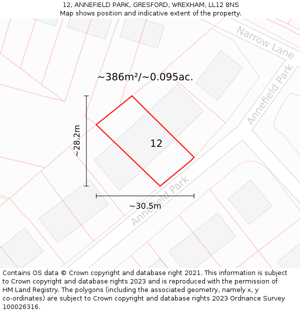 12, ANNEFIELD PARK, GRESFORD, WREXHAM, LL12 8NS: Plot and title map