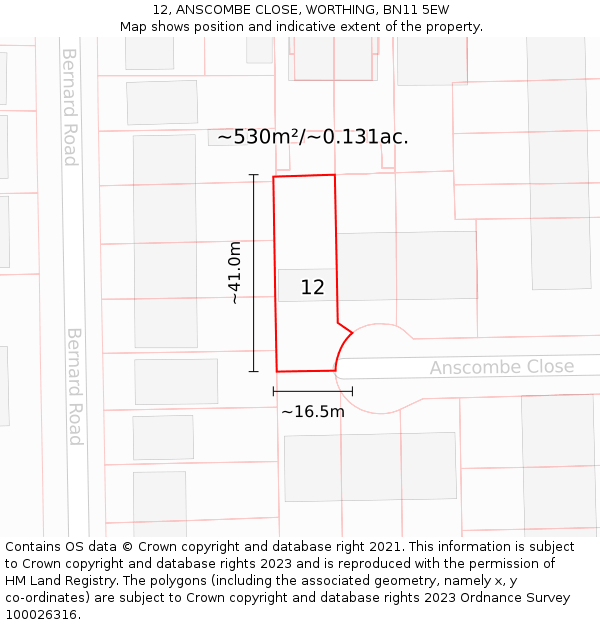 12, ANSCOMBE CLOSE, WORTHING, BN11 5EW: Plot and title map