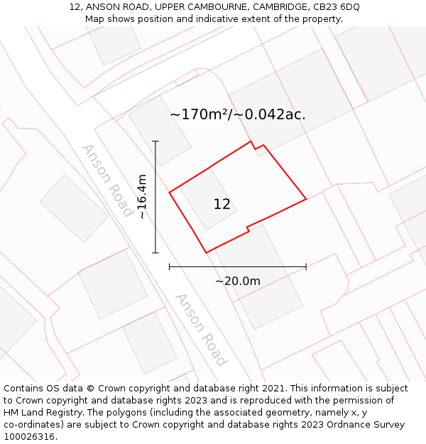 12, ANSON ROAD, UPPER CAMBOURNE, CAMBRIDGE, CB23 6DQ: Plot and title map