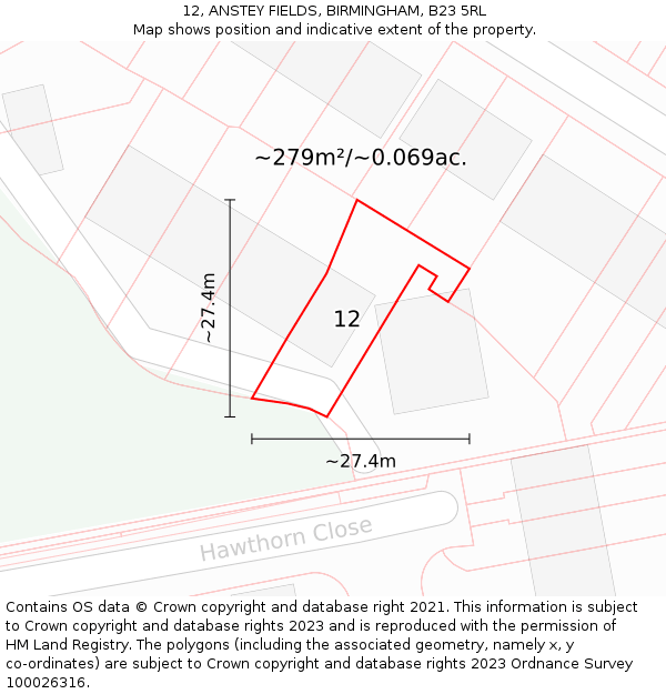 12, ANSTEY FIELDS, BIRMINGHAM, B23 5RL: Plot and title map