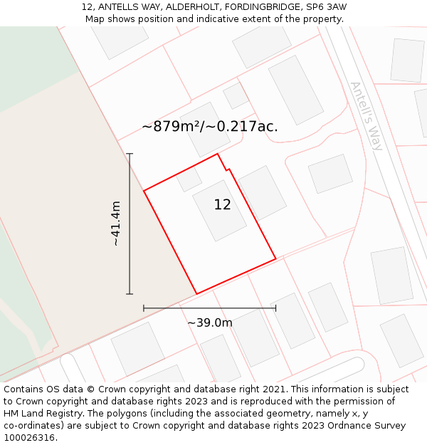 12, ANTELLS WAY, ALDERHOLT, FORDINGBRIDGE, SP6 3AW: Plot and title map