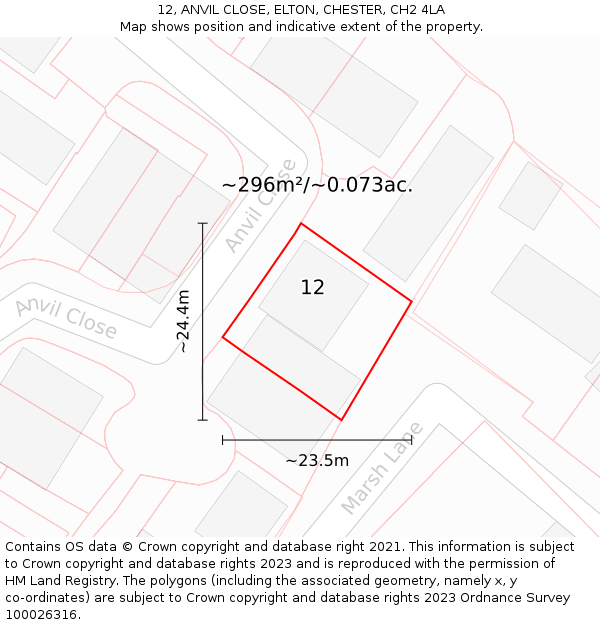 12, ANVIL CLOSE, ELTON, CHESTER, CH2 4LA: Plot and title map