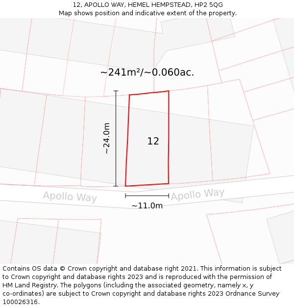 12, APOLLO WAY, HEMEL HEMPSTEAD, HP2 5QG: Plot and title map