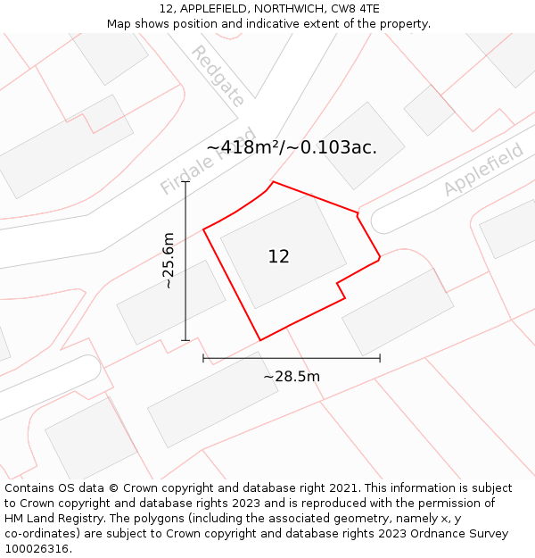 12, APPLEFIELD, NORTHWICH, CW8 4TE: Plot and title map