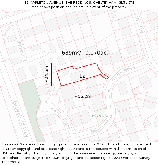 12, APPLETON AVENUE, THE REDDINGS, CHELTENHAM, GL51 6TS: Plot and title map