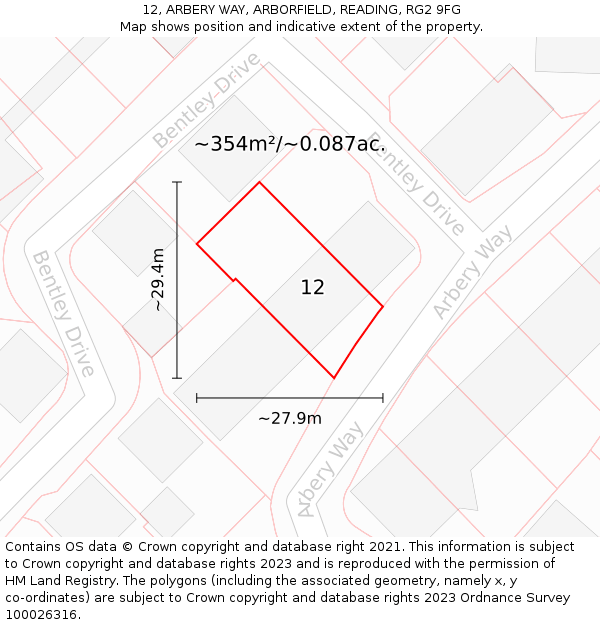 12, ARBERY WAY, ARBORFIELD, READING, RG2 9FG: Plot and title map