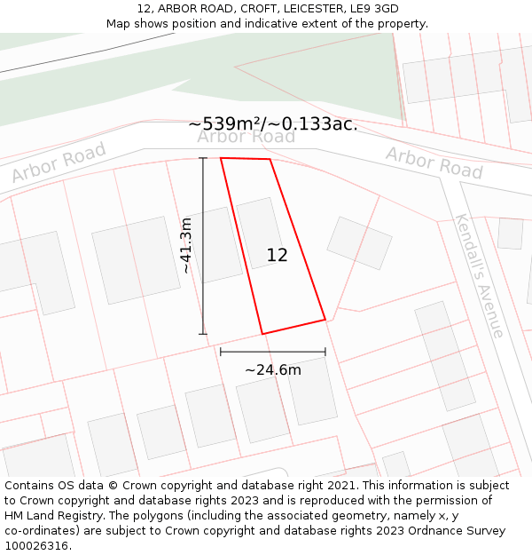 12, ARBOR ROAD, CROFT, LEICESTER, LE9 3GD: Plot and title map