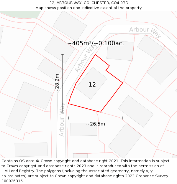 12, ARBOUR WAY, COLCHESTER, CO4 9BD: Plot and title map