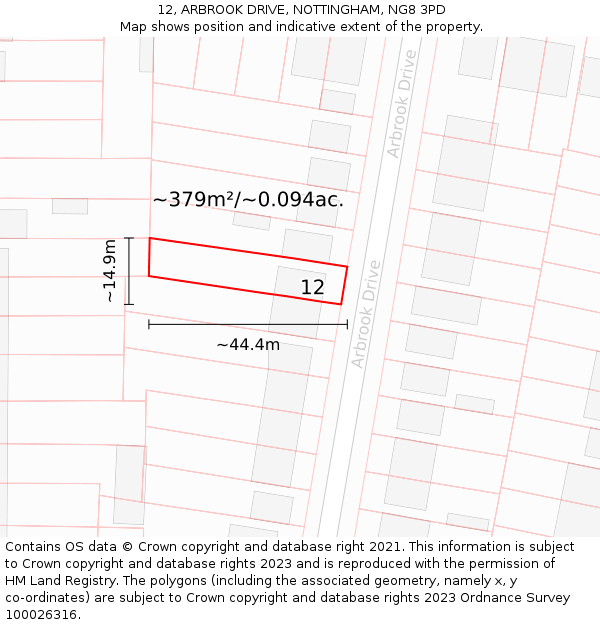 12, ARBROOK DRIVE, NOTTINGHAM, NG8 3PD: Plot and title map