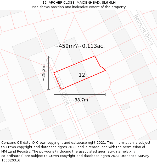 12, ARCHER CLOSE, MAIDENHEAD, SL6 6LH: Plot and title map