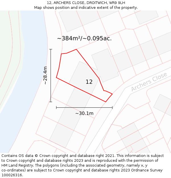 12, ARCHERS CLOSE, DROITWICH, WR9 9LH: Plot and title map