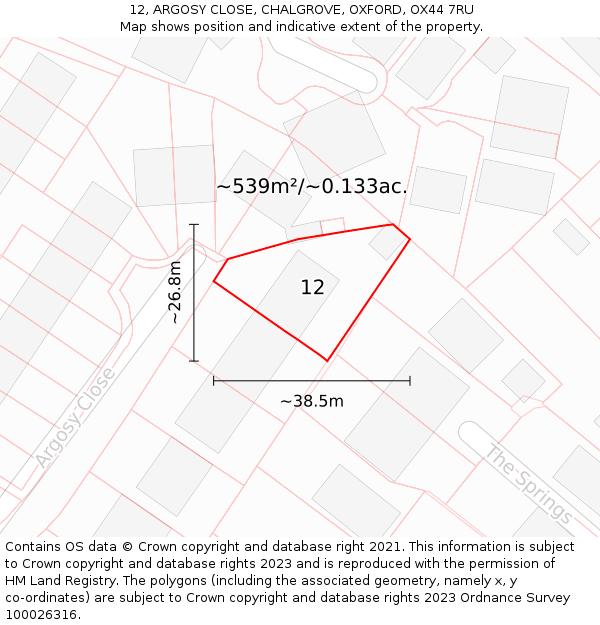 12, ARGOSY CLOSE, CHALGROVE, OXFORD, OX44 7RU: Plot and title map