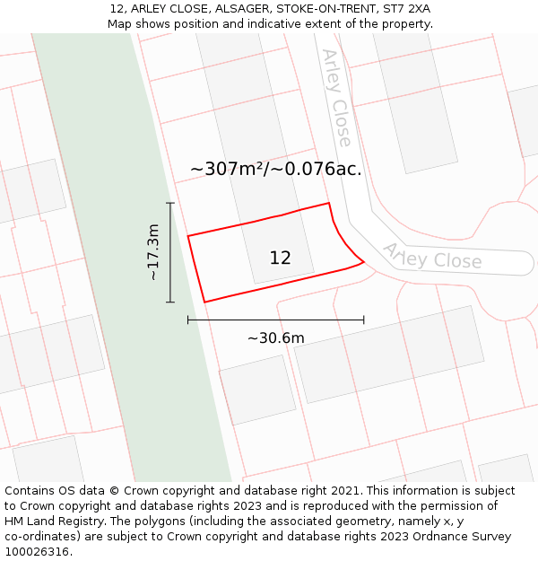 12, ARLEY CLOSE, ALSAGER, STOKE-ON-TRENT, ST7 2XA: Plot and title map