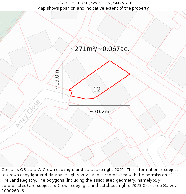 12, ARLEY CLOSE, SWINDON, SN25 4TP: Plot and title map