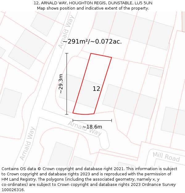 12, ARNALD WAY, HOUGHTON REGIS, DUNSTABLE, LU5 5UN: Plot and title map