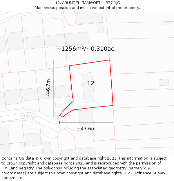 12, ARUNDEL, TAMWORTH, B77 1JG: Plot and title map
